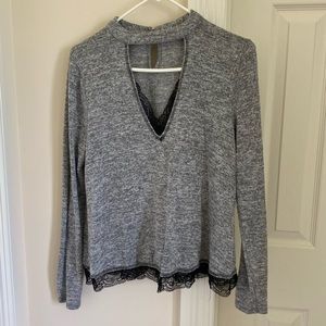 Altar’d State keyhole grey sweater with lace trim